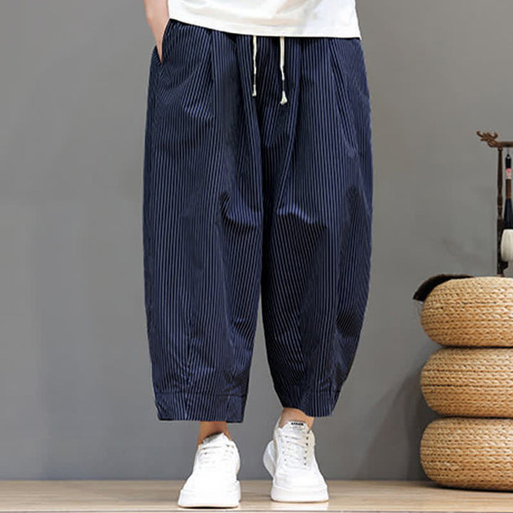 Buddha Stones Summer Casual Drawstring Striped Capri Pants Men's Harem Pants With Pocket - image 2