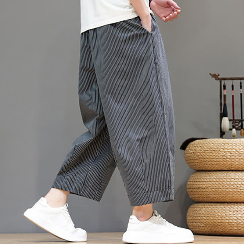 Buddha Stones Summer Casual Drawstring Striped Capri Pants Men's Harem Pants With Pocket - image 38