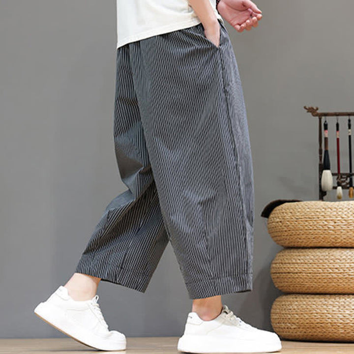 Buddha Stones Summer Casual Drawstring Striped Capri Pants Men's Harem Pants With Pocket - image 38