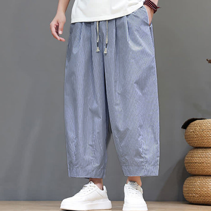 Buddha Stones Summer Casual Drawstring Striped Capri Pants Men's Harem Pants With Pocket - image 19