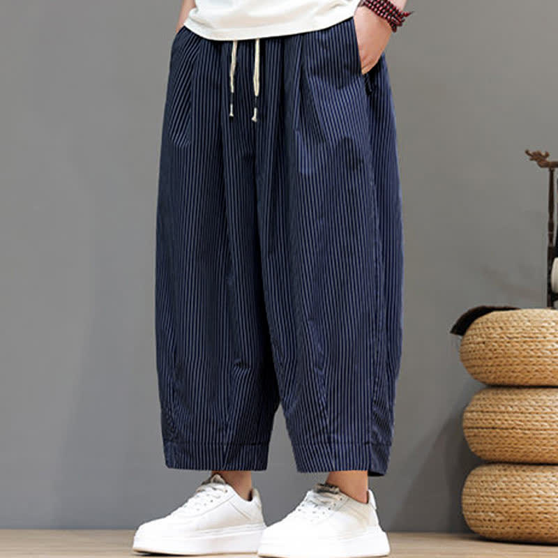 Buddha Stones Summer Casual Drawstring Striped Capri Pants Men's Harem Pants With Pocket - image 7