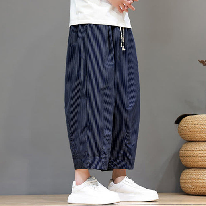 Buddha Stones Summer Casual Drawstring Striped Capri Pants Men's Harem Pants With Pocket - image 5