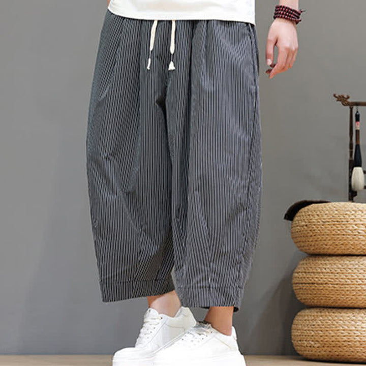 Buddha Stones Summer Casual Drawstring Striped Capri Pants Men's Harem Pants With Pocket - image 39