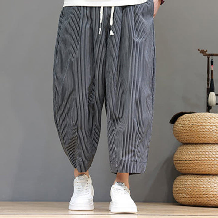 Buddha Stones Summer Casual Drawstring Striped Capri Pants Men's Harem Pants With Pocket - image 35