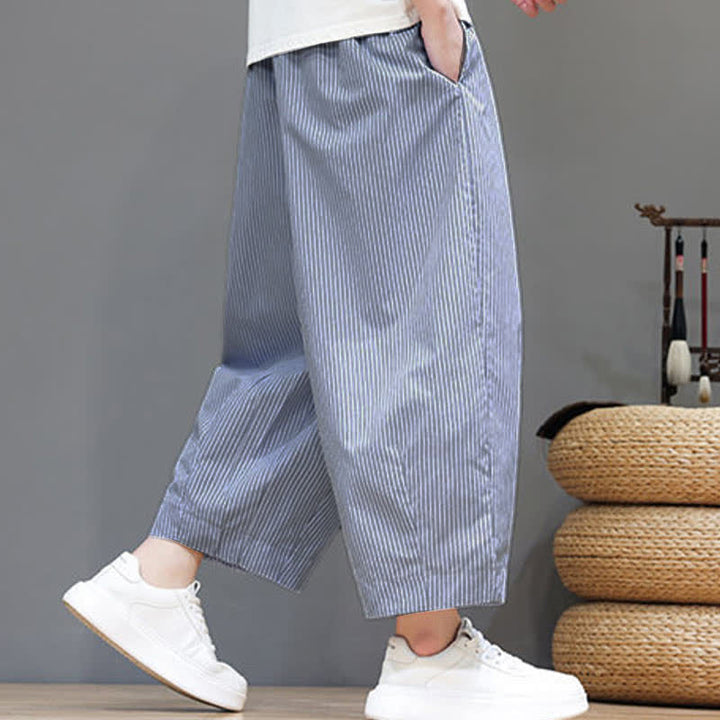 Buddha Stones Summer Casual Drawstring Striped Capri Pants Men's Harem Pants With Pocket - image 16