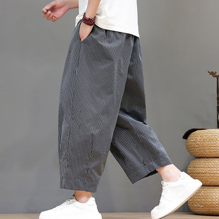 Buddha Stones Summer Casual Drawstring Striped Capri Pants Men's Harem Pants With Pocket - image 40