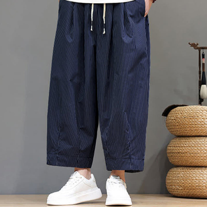 Buddha Stones Summer Casual Drawstring Striped Capri Pants Men's Harem Pants With Pocket - image 6