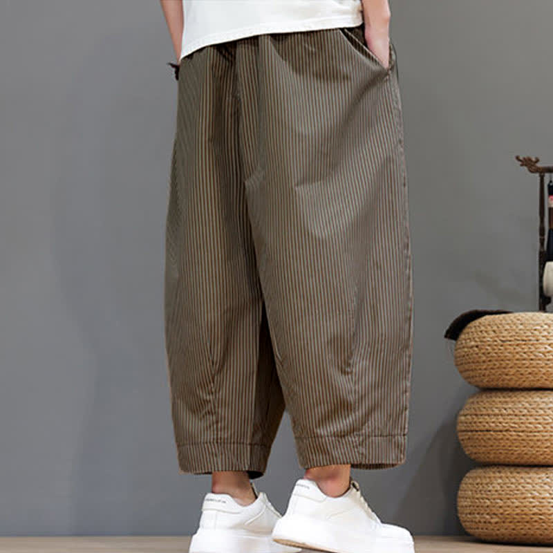 Buddha Stones Summer Casual Drawstring Striped Capri Pants Men's Harem Pants With Pocket - image 27