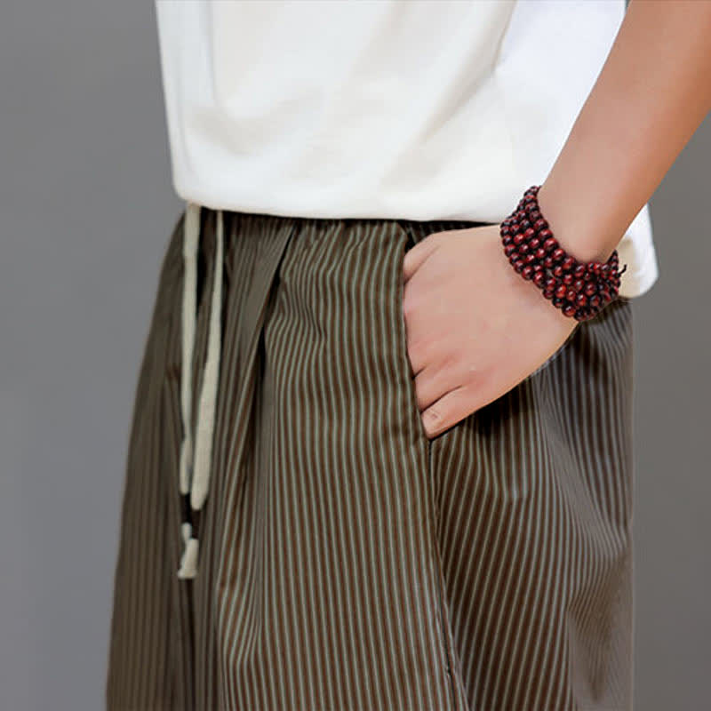 Buddha Stones Summer Casual Drawstring Striped Capri Pants Men's Harem Pants With Pocket - image 31