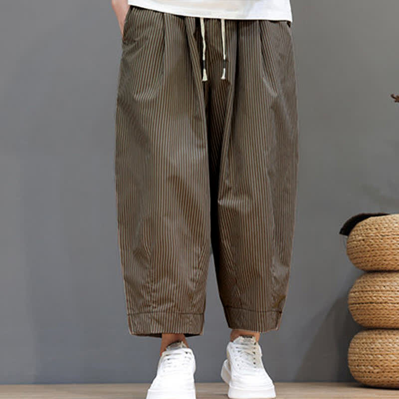 Buddha Stones Summer Casual Drawstring Striped Capri Pants Men's Harem Pants With Pocket - image 24