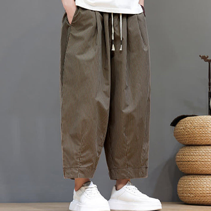 Buddha Stones Summer Casual Drawstring Striped Capri Pants Men's Harem Pants With Pocket - image 23