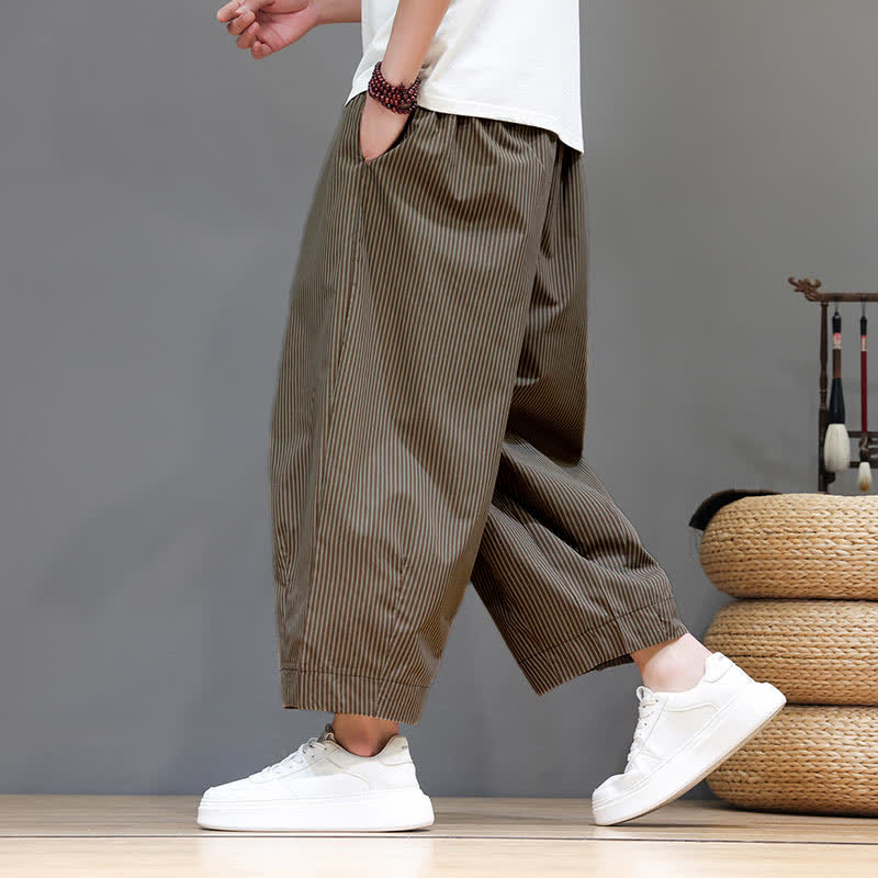 Buddha Stones Summer Casual Drawstring Striped Capri Pants Men's Harem Pants With Pocket - image 26