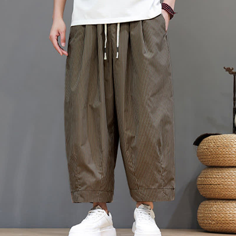 Buddha Stones Summer Casual Drawstring Striped Capri Pants Men's Harem Pants With Pocket - image 21