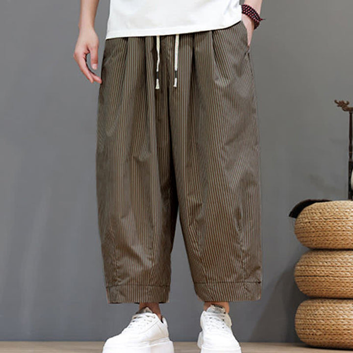 Buddha Stones Summer Casual Drawstring Striped Capri Pants Men's Harem Pants With Pocket - image 21