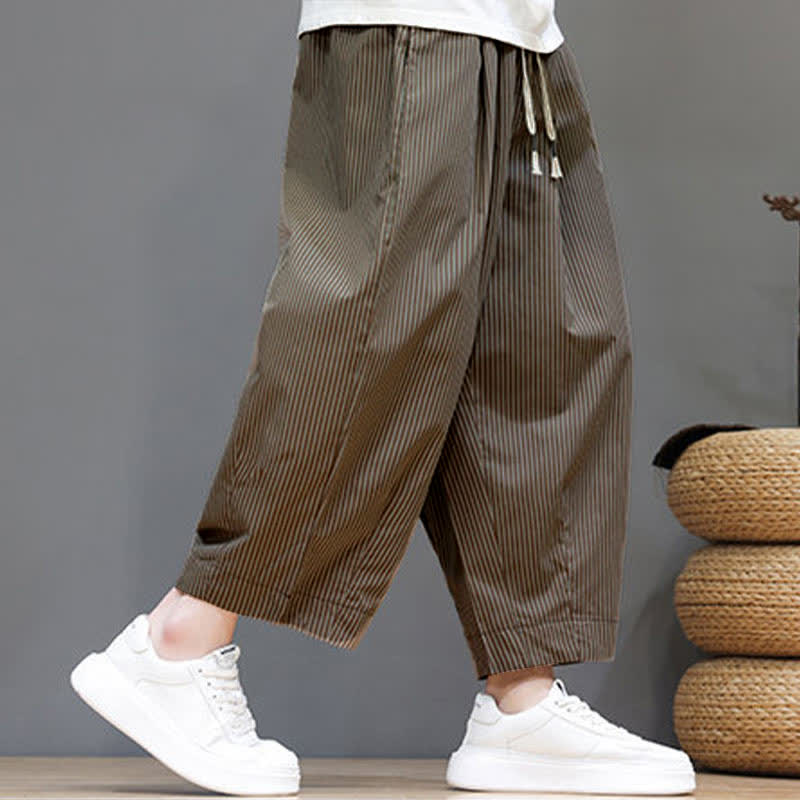 Buddha Stones Summer Casual Drawstring Striped Capri Pants Men's Harem Pants With Pocket - image 29