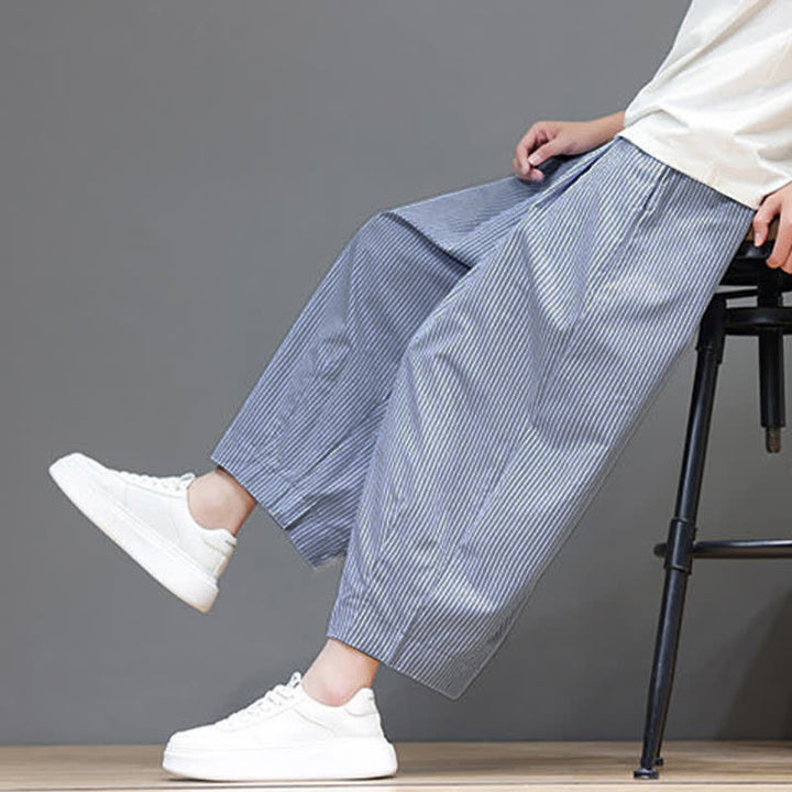 Buddha Stones Summer Casual Drawstring Striped Capri Pants Men's Harem Pants With Pocket - image 11