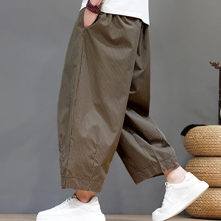 Buddha Stones Summer Casual Drawstring Striped Capri Pants Men's Harem Pants With Pocket - image 28
