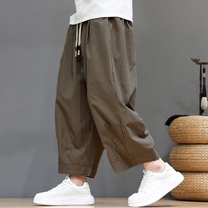 Buddha Stones Summer Casual Drawstring Striped Capri Pants Men's Harem Pants With Pocket - image 25