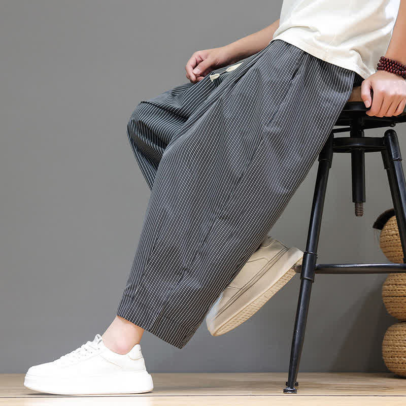 Buddha Stones Summer Casual Drawstring Striped Capri Pants Men's Harem Pants With Pocket - image 34