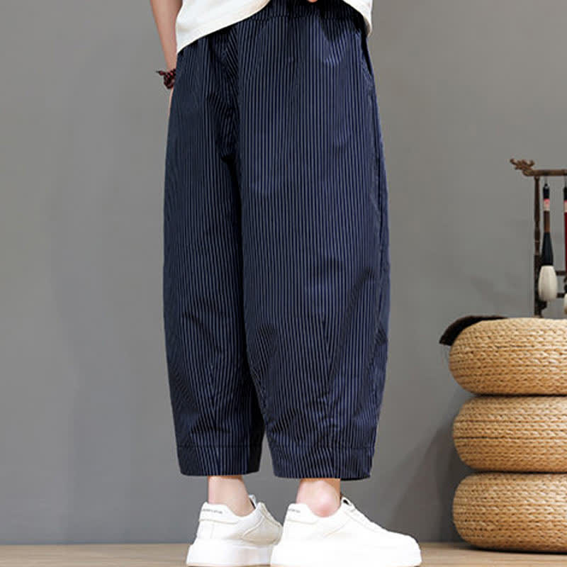 Buddha Stones Summer Casual Drawstring Striped Capri Pants Men's Harem Pants With Pocket - image 9