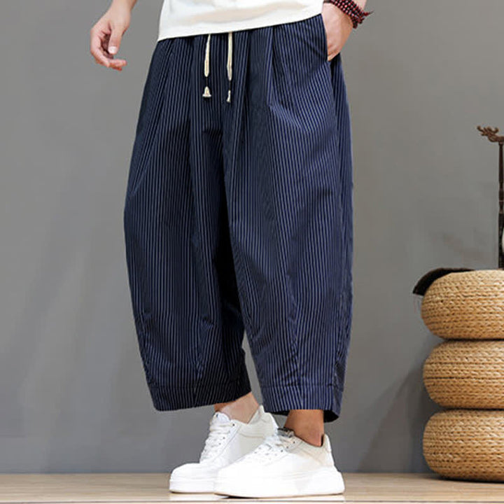 Buddha Stones Summer Casual Drawstring Striped Capri Pants Men's Harem Pants With Pocket - image 4