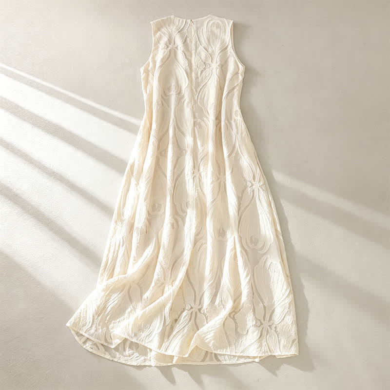 Buddha Stones Summer Elegant Casual Minimalist Lines Solid V-Neck Women's Summer Sleeveless Dress With Pockets - image 1