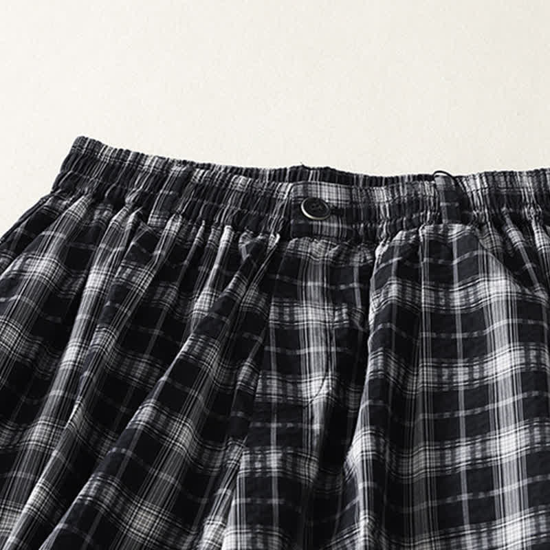 Buddha Stones Summer Casual Plaid Long Pants Women's Tapered Pants With Pockets - image 11