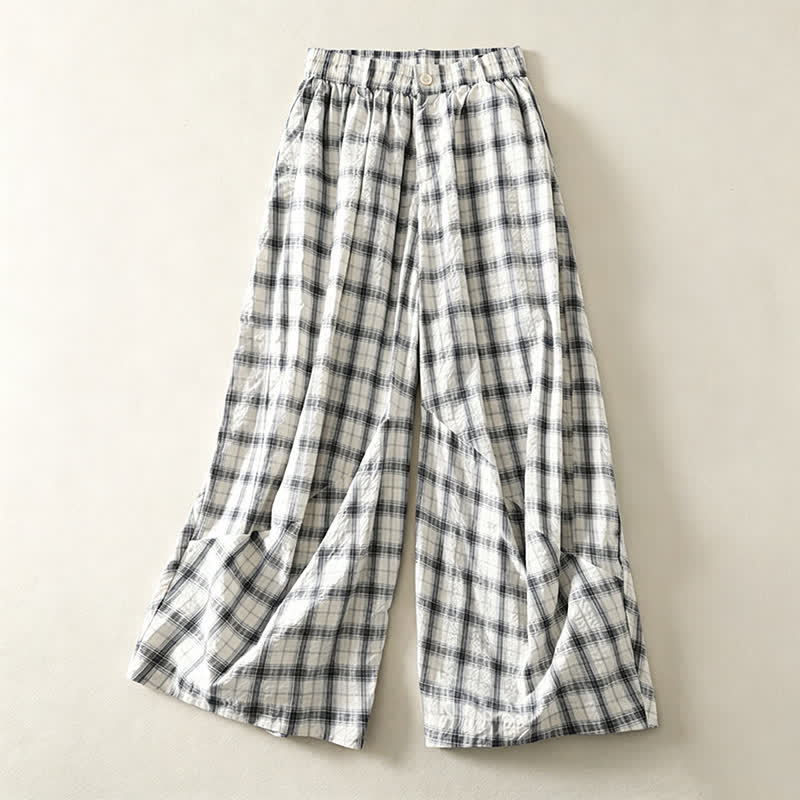 Buddha Stones Summer Casual Plaid Long Pants Women's Tapered Pants With Pockets - WhiteSmoke - US8-10, UK/AU12-14, EU40-42 (2XL) - image 0