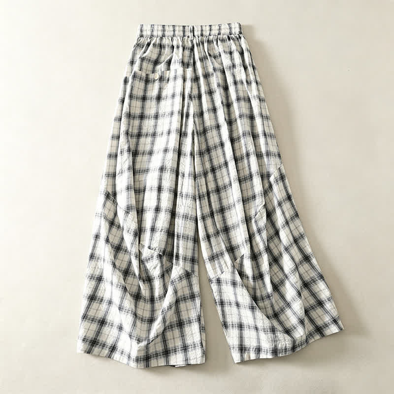 Buddha Stones Summer Casual Plaid Long Pants Women's Tapered Pants With Pockets - image 1