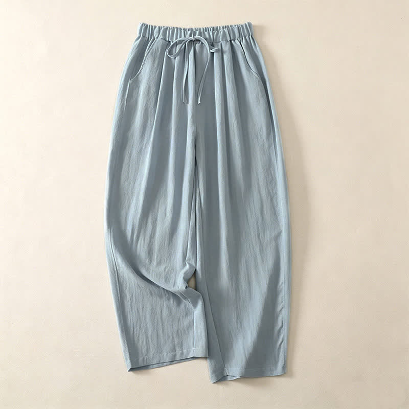 Buddha Stones Summer Casual Drawstring Solid Cropped Pants Women's Wide Leg Pants With Pocket - PowderBlue - US12, UK/AU16, EU44 (3XL) - image 0