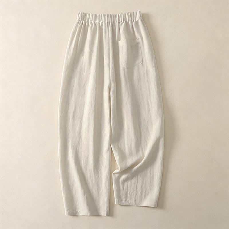 Buddha Stones Summer Casual Drawstring Solid Cropped Pants Women's Wide Leg Pants With Pocket - image 11