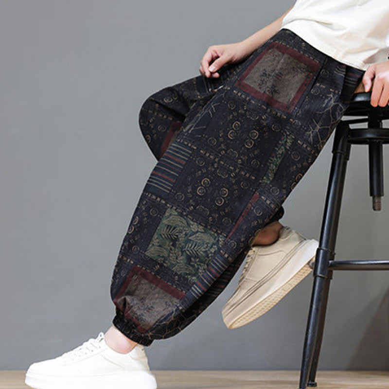 Buddha Stones Summer Boho Casual Drawstring Geometric Cropped Pants Men's Harem Pants With Pocket - image 42