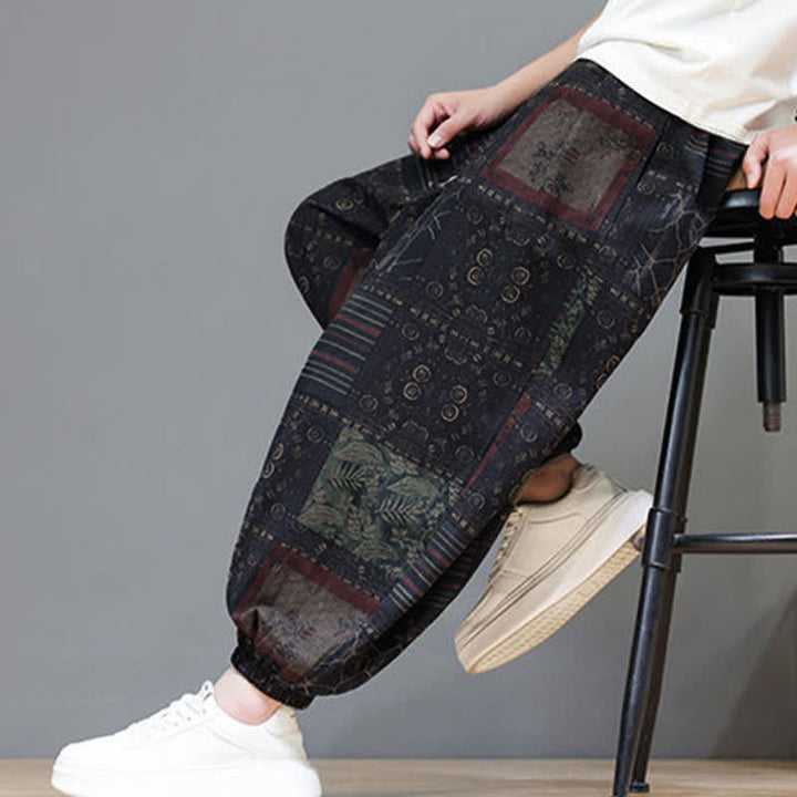 Buddha Stones Summer Boho Casual Drawstring Geometric Cropped Pants Men's Harem Pants With Pocket - image 42