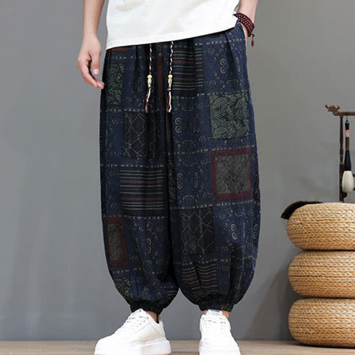 Buddha Stones Summer Boho Casual Drawstring Geometric Cropped Pants Men's Harem Pants With Pocket - image 7