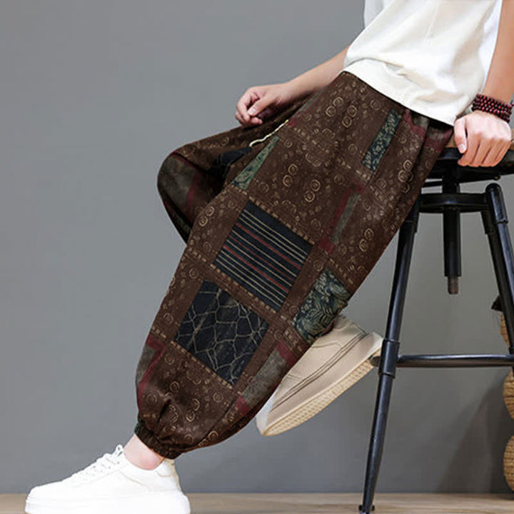 Buddha Stones Summer Boho Casual Drawstring Geometric Cropped Pants Men's Harem Pants With Pocket - image 16