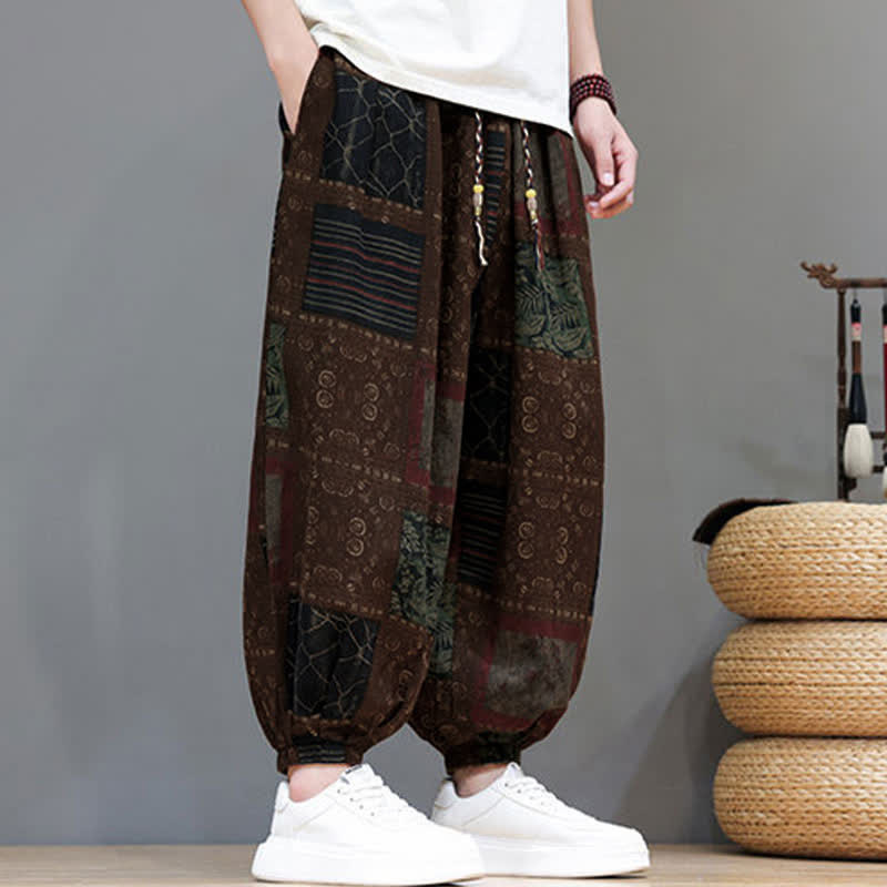Buddha Stones Summer Boho Casual Drawstring Geometric Cropped Pants Men's Harem Pants With Pocket - image 18