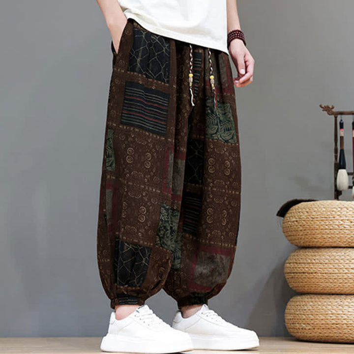 Buddha Stones Summer Boho Casual Drawstring Geometric Cropped Pants Men's Harem Pants With Pocket - image 18