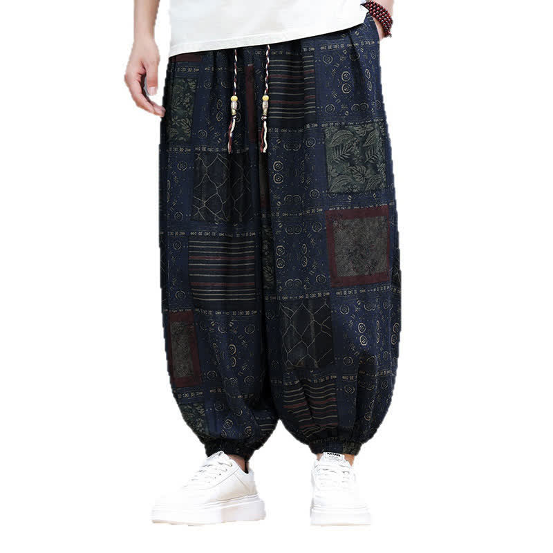 Buddha Stones Summer Boho Casual Drawstring Geometric Cropped Pants Men's Harem Pants With Pocket - image 4