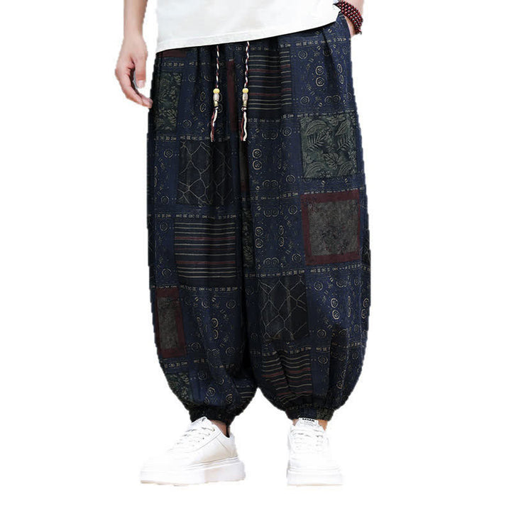 Buddha Stones Summer Boho Casual Drawstring Geometric Cropped Pants Men's Harem Pants With Pocket - image 4