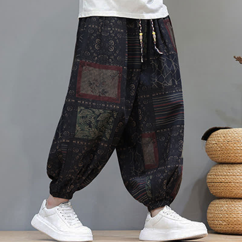 Buddha Stones Summer Boho Casual Drawstring Geometric Cropped Pants Men's Harem Pants With Pocket - image 47