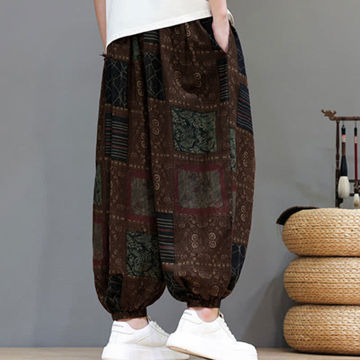 Buddha Stones Summer Boho Casual Drawstring Geometric Cropped Pants Men's Harem Pants With Pocket - image 11