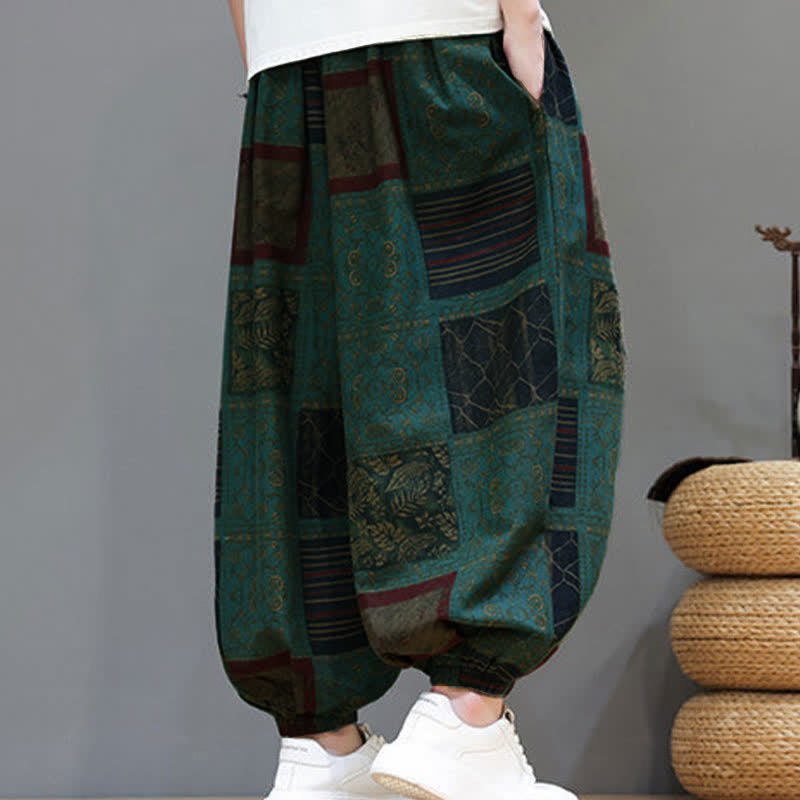 Buddha Stones Summer Boho Casual Drawstring Geometric Cropped Pants Men's Harem Pants With Pocket - image 24