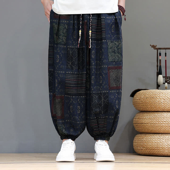 Buddha Stones Summer Boho Casual Drawstring Geometric Cropped Pants Men's Harem Pants With Pocket - image 46