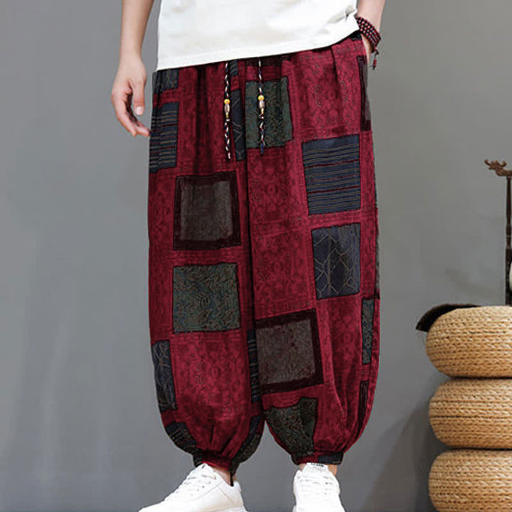 Buddha Stones Summer Boho Casual Drawstring Geometric Cropped Pants Men's Harem Pants With Pocket - image 33