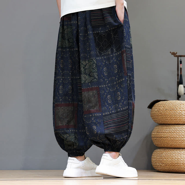 Buddha Stones Summer Boho Casual Drawstring Geometric Cropped Pants Men's Harem Pants With Pocket - image 2