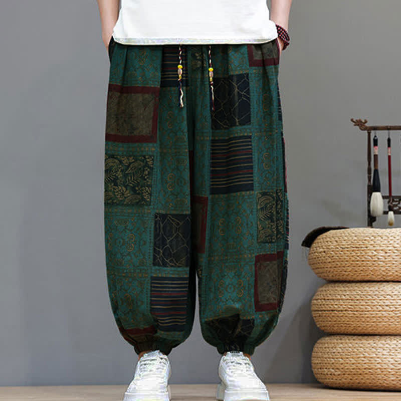 Buddha Stones Summer Boho Casual Drawstring Geometric Cropped Pants Men's Harem Pants With Pocket - image 23