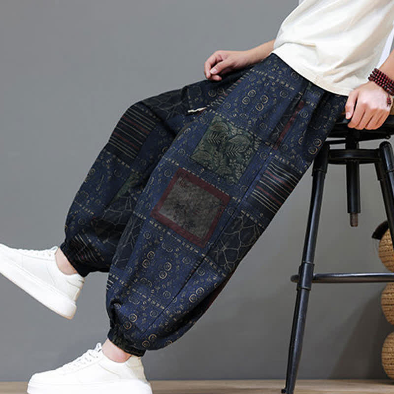 Buddha Stones Summer Boho Casual Drawstring Geometric Cropped Pants Men's Harem Pants With Pocket - image 5