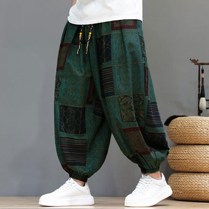 Buddha Stones Summer Boho Casual Drawstring Geometric Cropped Pants Men's Harem Pants With Pocket - CadetBlue - US/UK/AU46, EU56 (5XL) - image 19