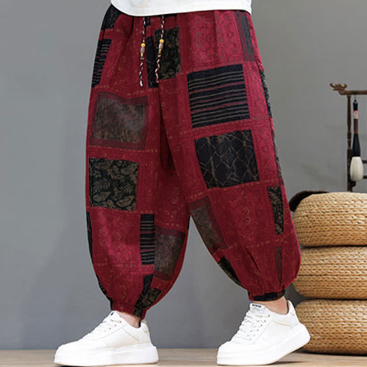 Buddha Stones Summer Boho Casual Drawstring Geometric Cropped Pants Men's Harem Pants With Pocket - image 39