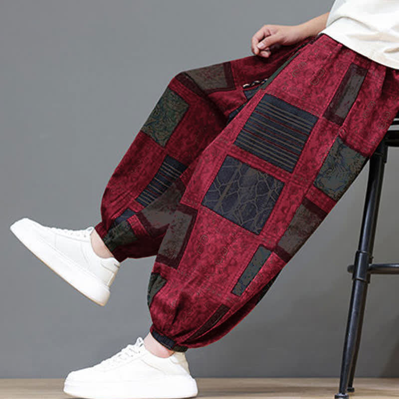 Buddha Stones Summer Boho Casual Drawstring Geometric Cropped Pants Men's Harem Pants With Pocket - image 38